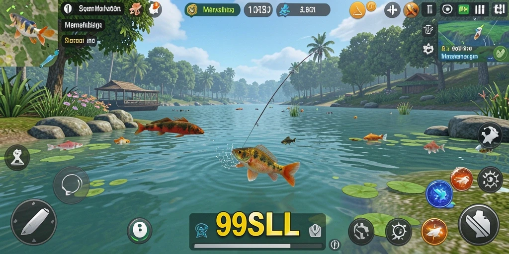 Screenshot gameplay 99SLL dengan aksi memancing yang mendebarkan.