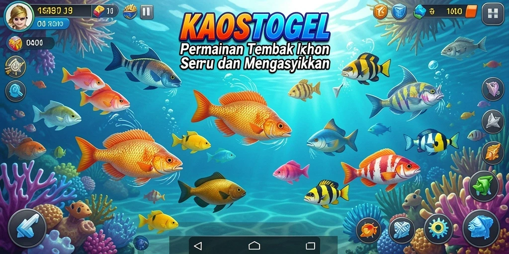 Screenshot gameplay KAOSTOGEL menampilkan aksi seru menembak ikan.