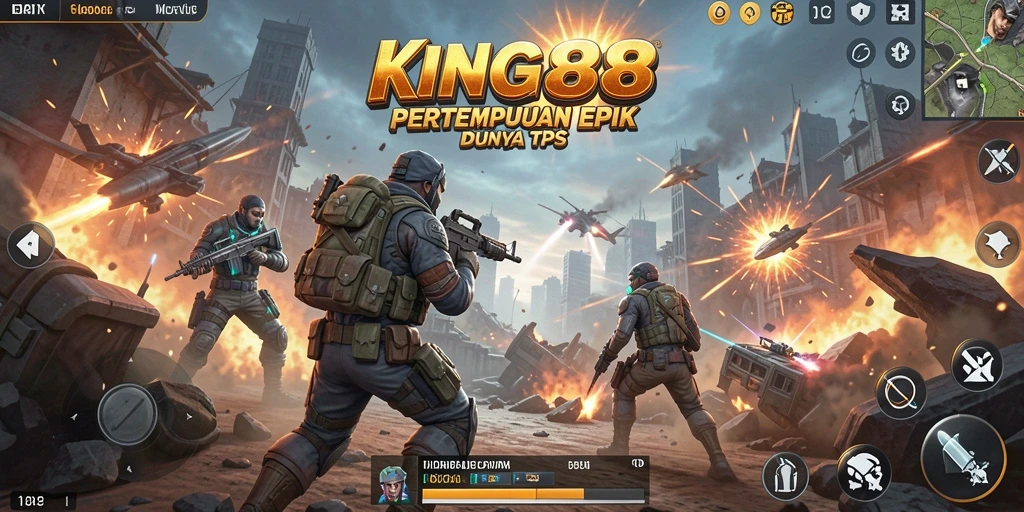 Tampilan aksi seru dalam <strong>KING88</strong>, memperlihatkan adu tembak mendebarkan.