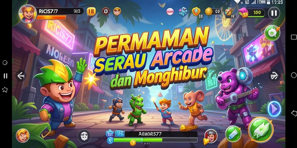 Tampilan gameplay RICIS77 yang penuh warna dan aksi cepat.